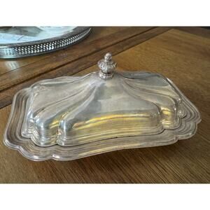 Vintage Silver Plate Covered Butter Dish Rectangular Cloche Server